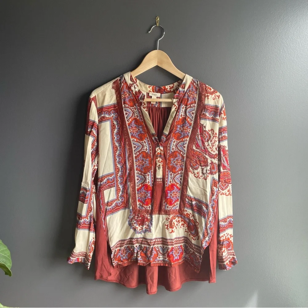 TINY bohemian boho Women blouse with V Neck - Picture 1 of 6